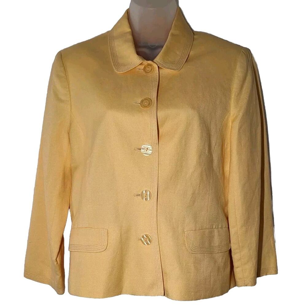 Norton McNaughton Women's Sunny Yellow Blazer Size 8 Linen Blend 3/4 Sleeve
